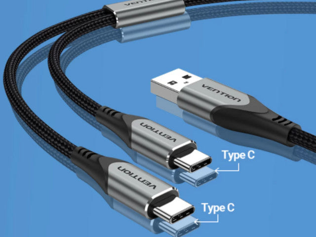 1m USB 2.0 A to Dual USB-C Split Cable